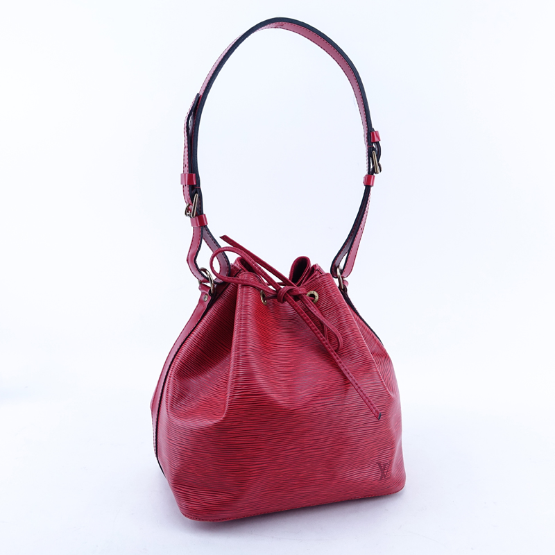 Louis Vuitton Red Epi Leather Noe PM Bag. Golden brass hardware.