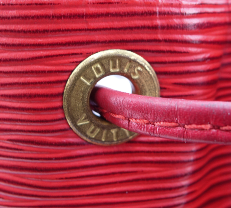 Louis Vuitton Red Epi Leather Noe PM Bag. Golden brass hardware.