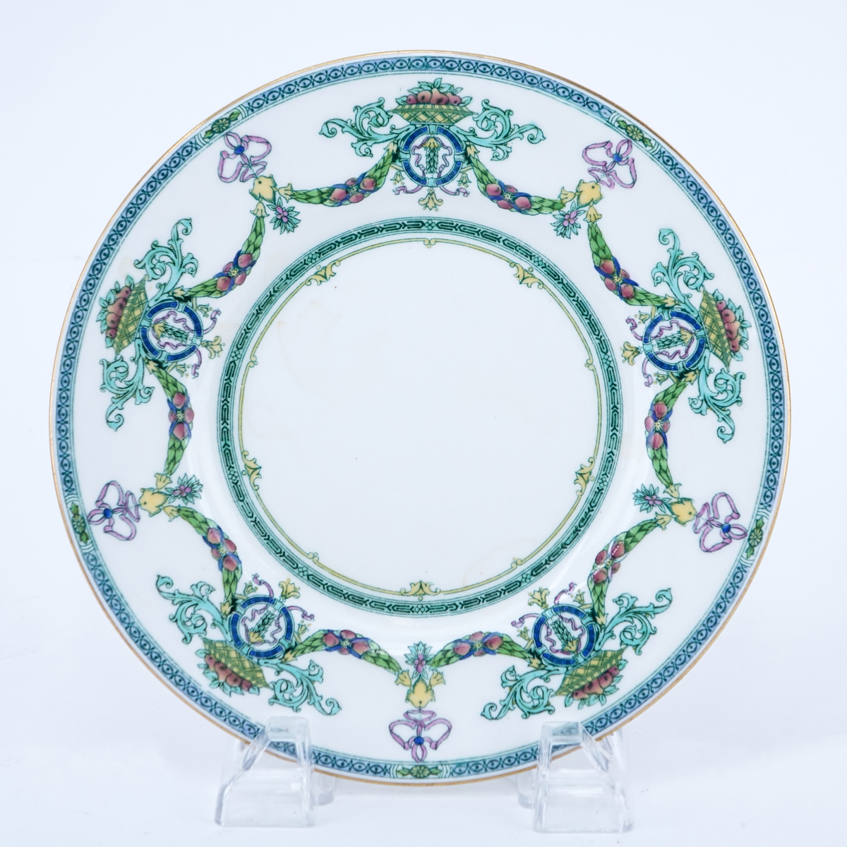 Twelve (12) Mintons For Tiffany Hand Painted Porcelain Dessert Plates. Signed.