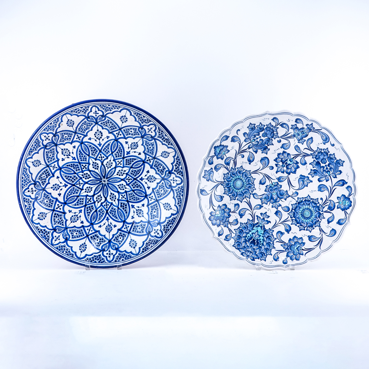 Grouping of Two (2): Large Chez Galip Turkish Pottery Charger, Large Safi Moroccan Pottery Charger. Each signed to base.