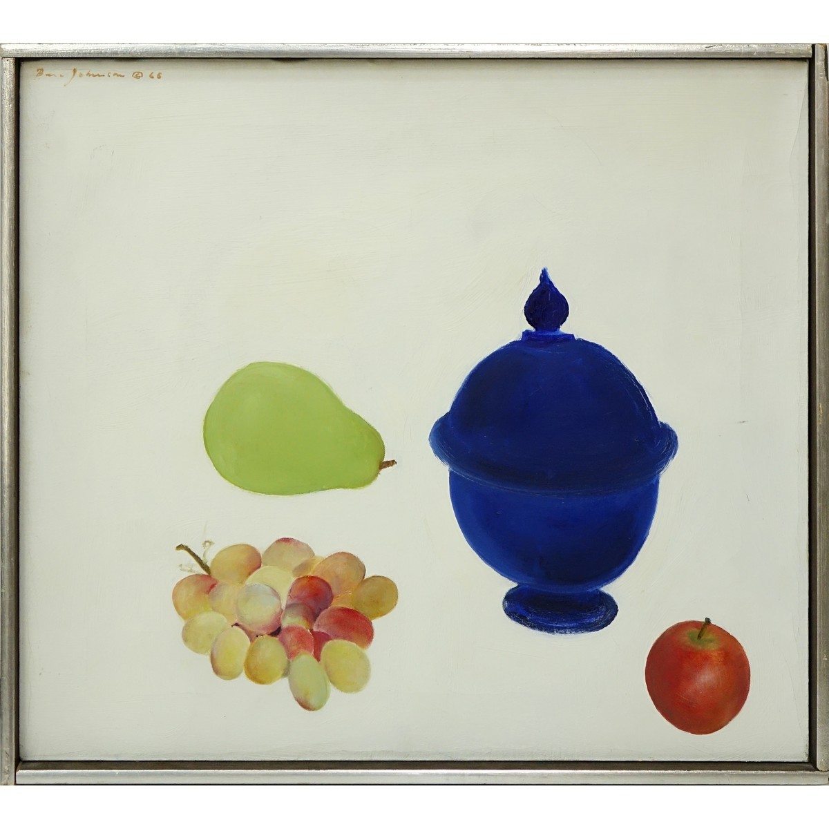 Ben Johnson, American (1902 - 1967) Oil on canvas "Blue Sugar Bowl". Signed upper left, dated '68, Label from Gallery Dache' en verso.