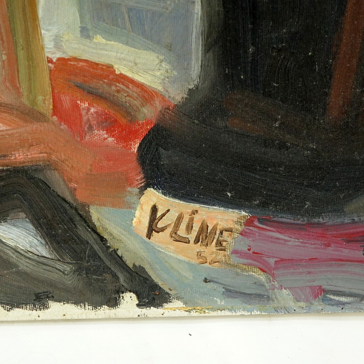 After: Franz Kline, American (1910 - 1962) Oil on Canvas, Still Life, Signed and Dated 1952 Lower Center. Craquelure.