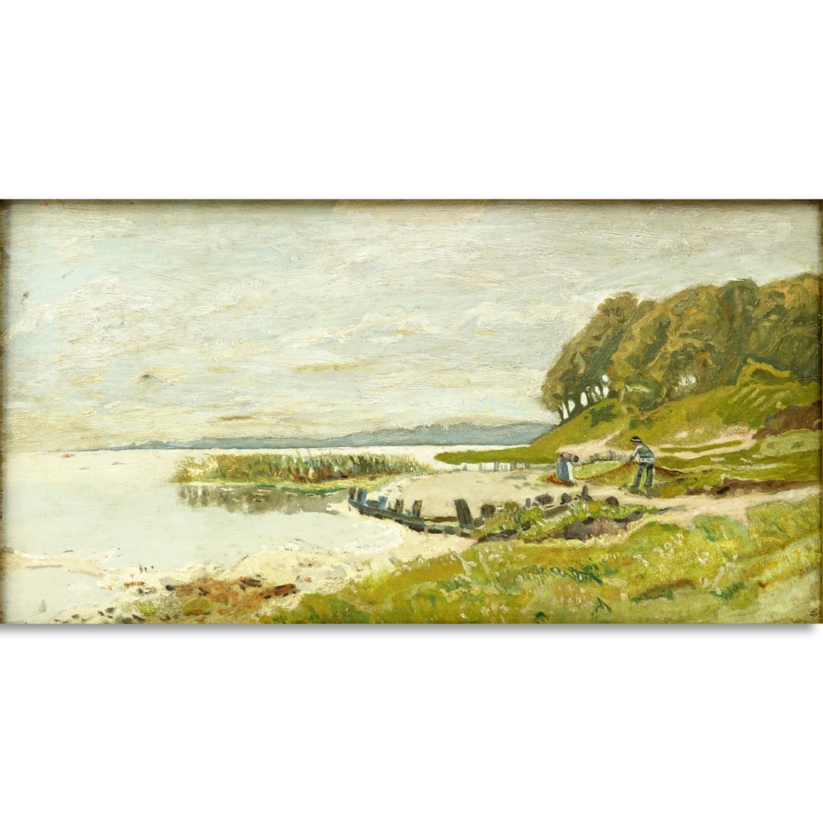 In The Style Of Charles Francois Daubigny, French (1817 - 1878). Oil painting on board "Waterside".