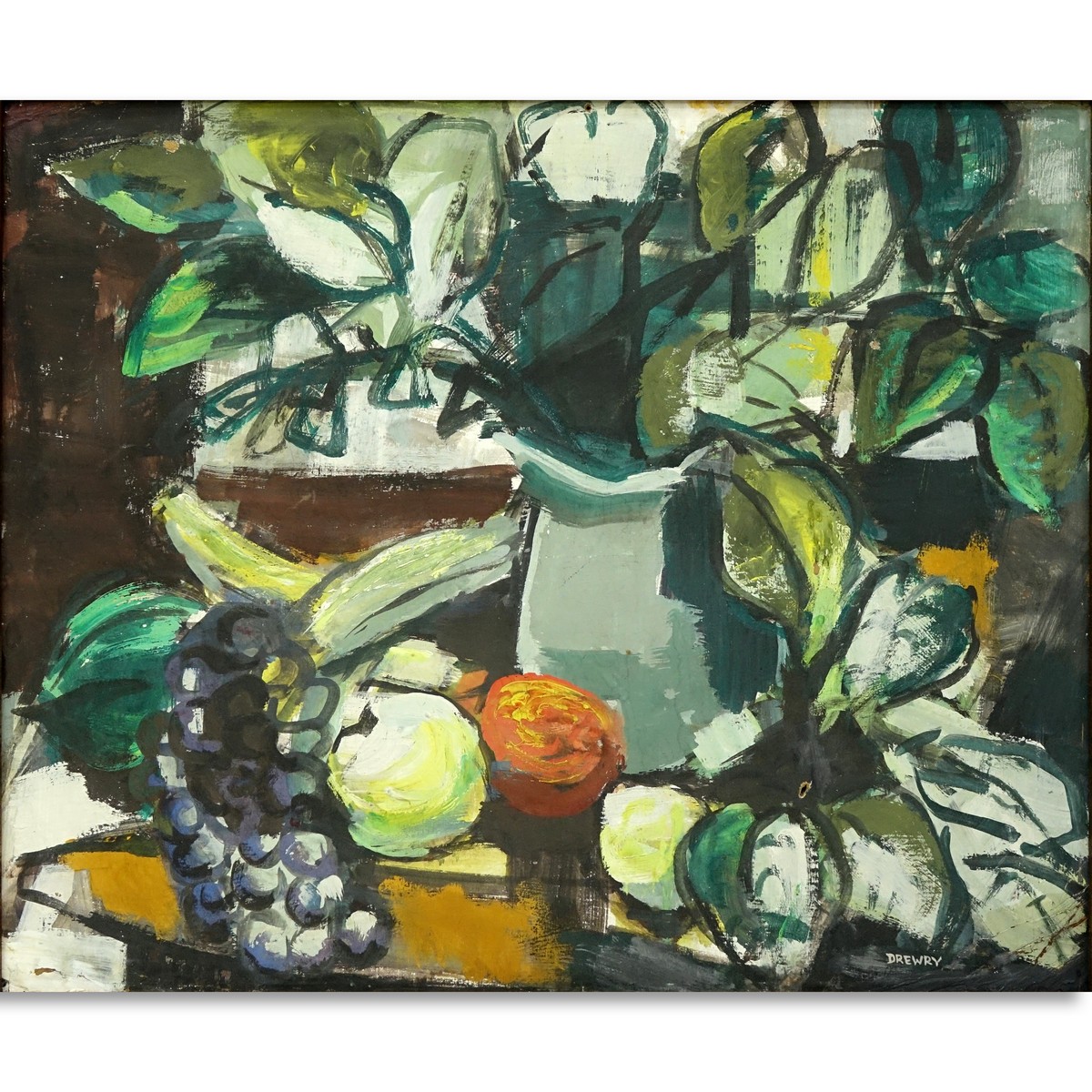 Marguerite Drewry, American (20th C) Oil on Board, Still Life Fruits, Signed Lower Right. Document attached en verso.