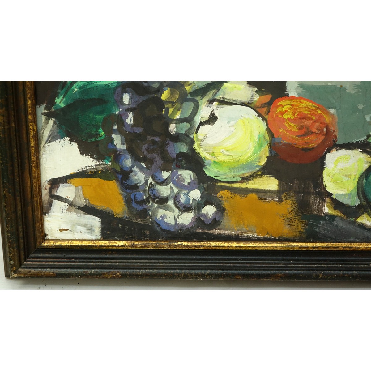 Marguerite Drewry, American (20th C) Oil on Board, Still Life Fruits, Signed Lower Right. Document attached en verso.