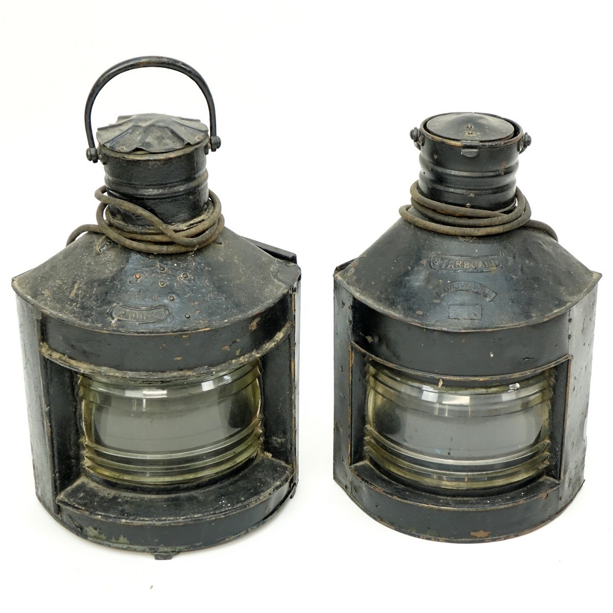 Grouping of Two (2): Port and Starboard Brass Ship Lanterns, Early 20th Century. Condition consistent with age, pitting and rubbing to case.