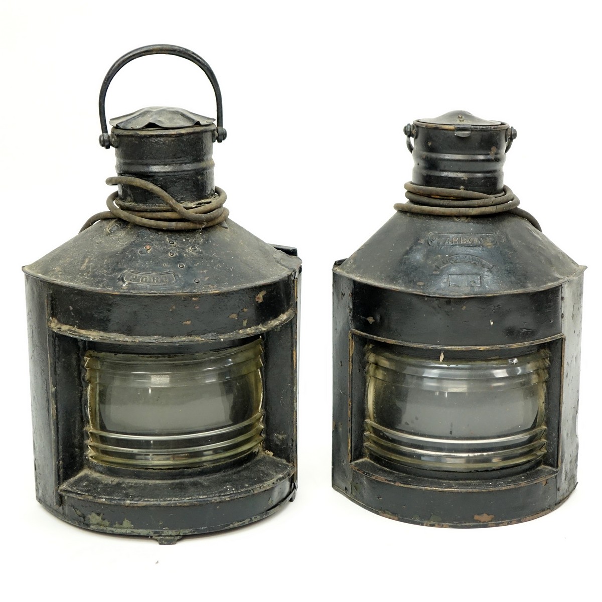 Grouping of Two (2): Port and Starboard Brass Ship Lanterns, Early 20th Century. Condition consistent with age, pitting and rubbing to case.
