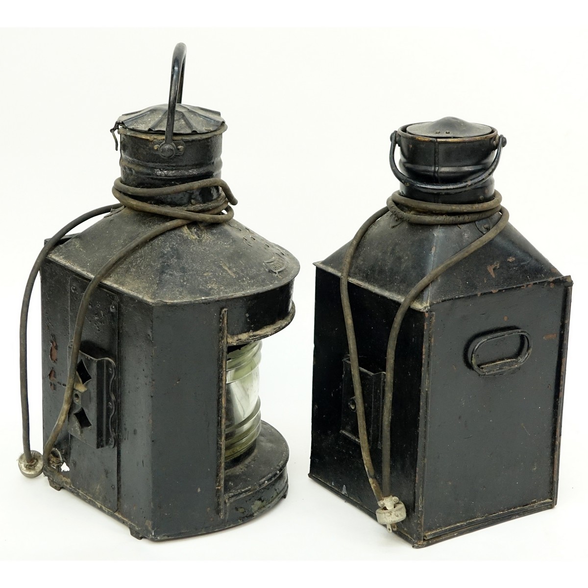 Grouping of Two (2): Port and Starboard Brass Ship Lanterns, Early 20th Century. Condition consistent with age, pitting and rubbing to case.