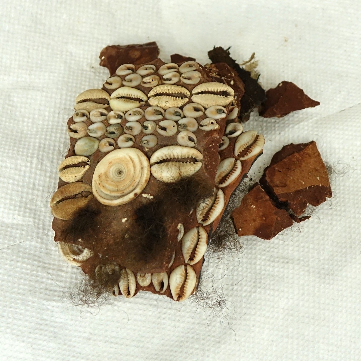 Large Wood Carved Polychrome Tribal Mask with Shell and Plaited Fibers. Possibly from the Sepik River, Papua New Guinea area.