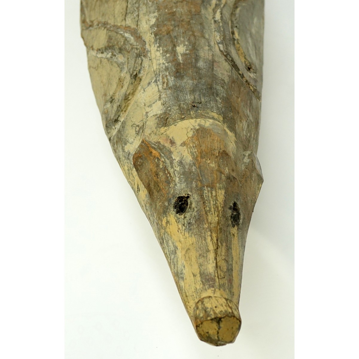 Large Wood Carved African Figural Slit Drum Sculpture, Possibly from the Republic of Congo. Scratches and nicks consistent with age.
