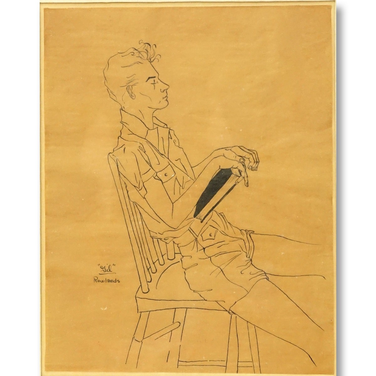 Gil Rowlands (20th C) Lithograph, Portrait of a Seated Man, Signed in the Plate. Good condition.