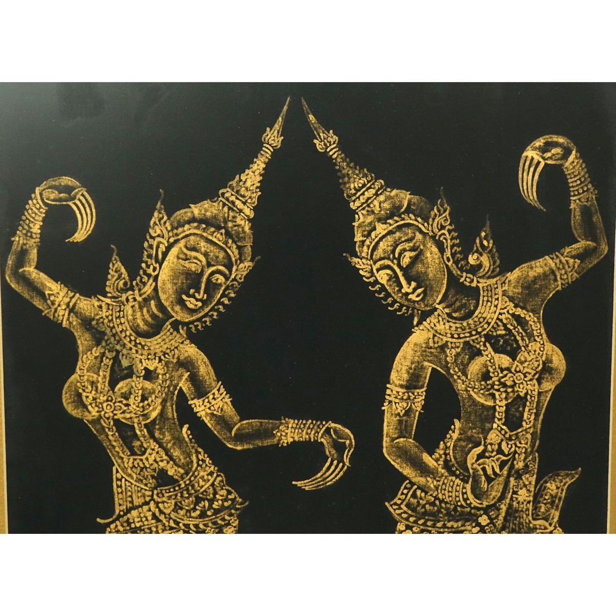 S. Bhaudhularp (20th C) Acrylic on Fabric, Thai Dancers, Signed and Inscribed Bangkok Thailand Lower Right.