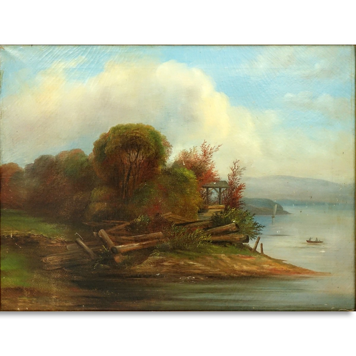 Large 19/20th Century English School Oil On Canvas "Mountain Lake". Unsigned.