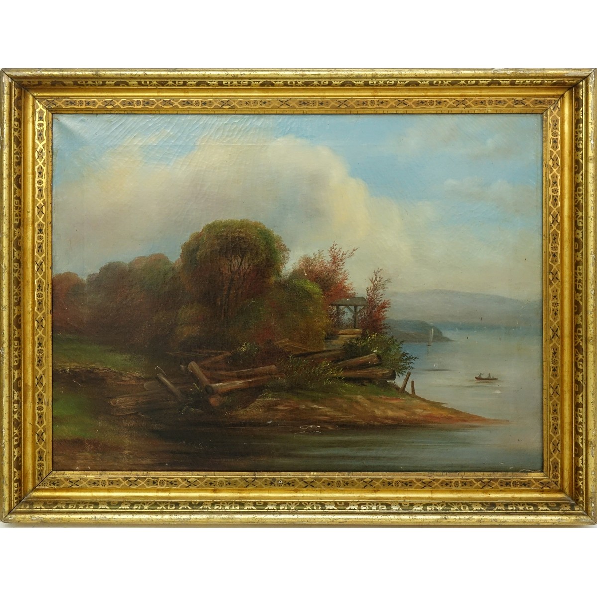 Large 19/20th Century English School Oil On Canvas "Mountain Lake". Unsigned.