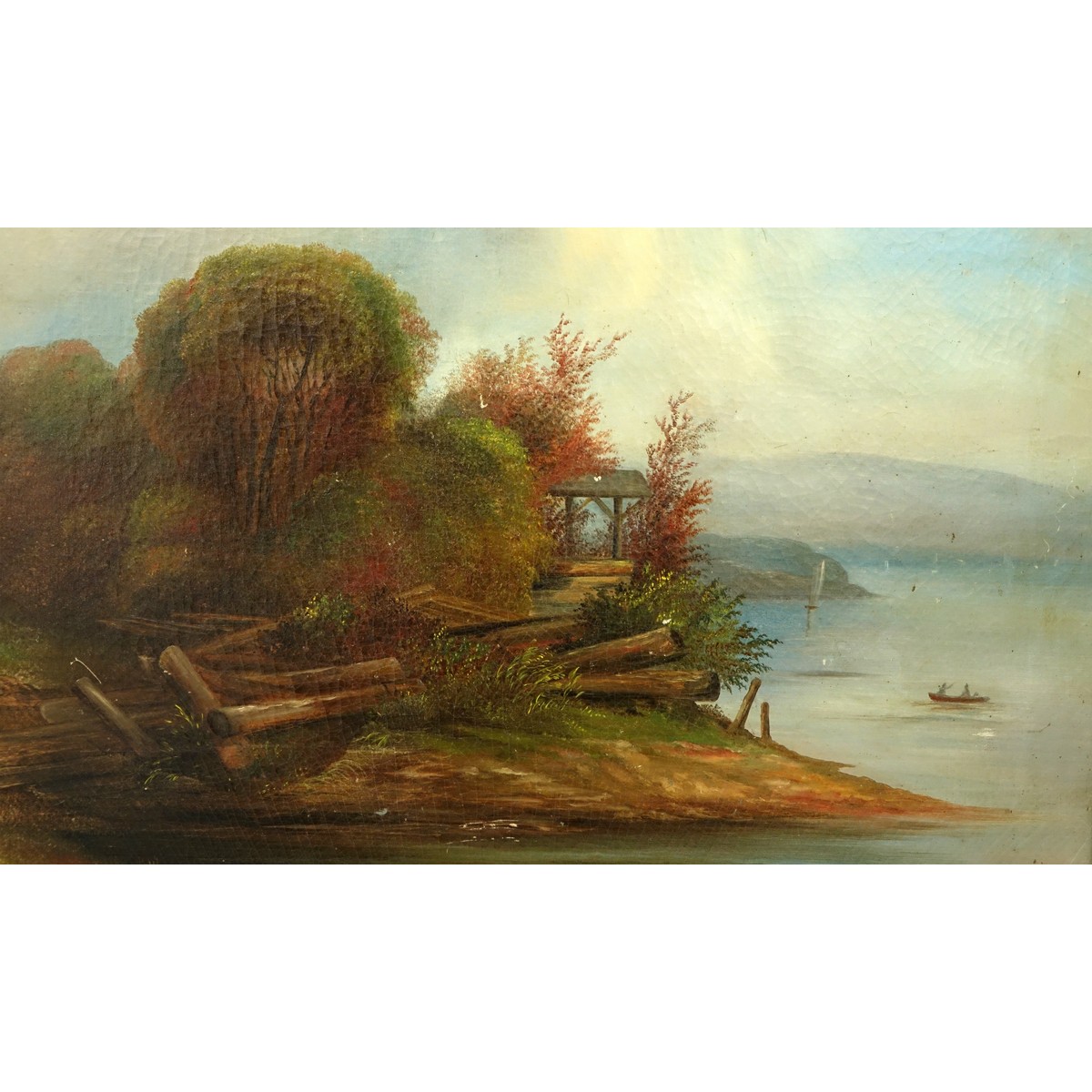 Large 19/20th Century English School Oil On Canvas "Mountain Lake". Unsigned.