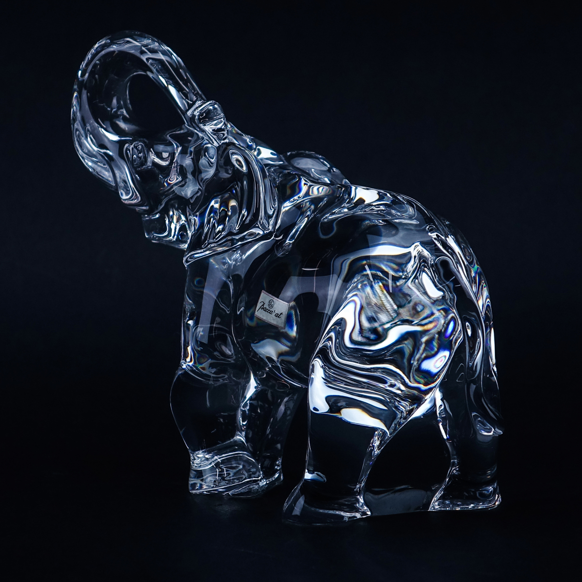 Baccarat Crystal Elephant Figure. Signed.