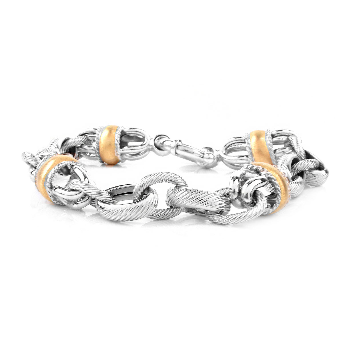 Italian 18 Karat White and Yellow Gold Link Bracelet. Stamped Italy 18K.