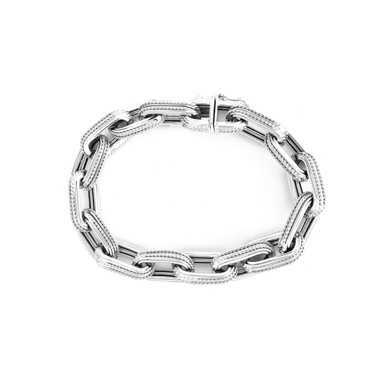 Italian 18 Karat White Gold Link Bracelet. Stamped Italy 18K.