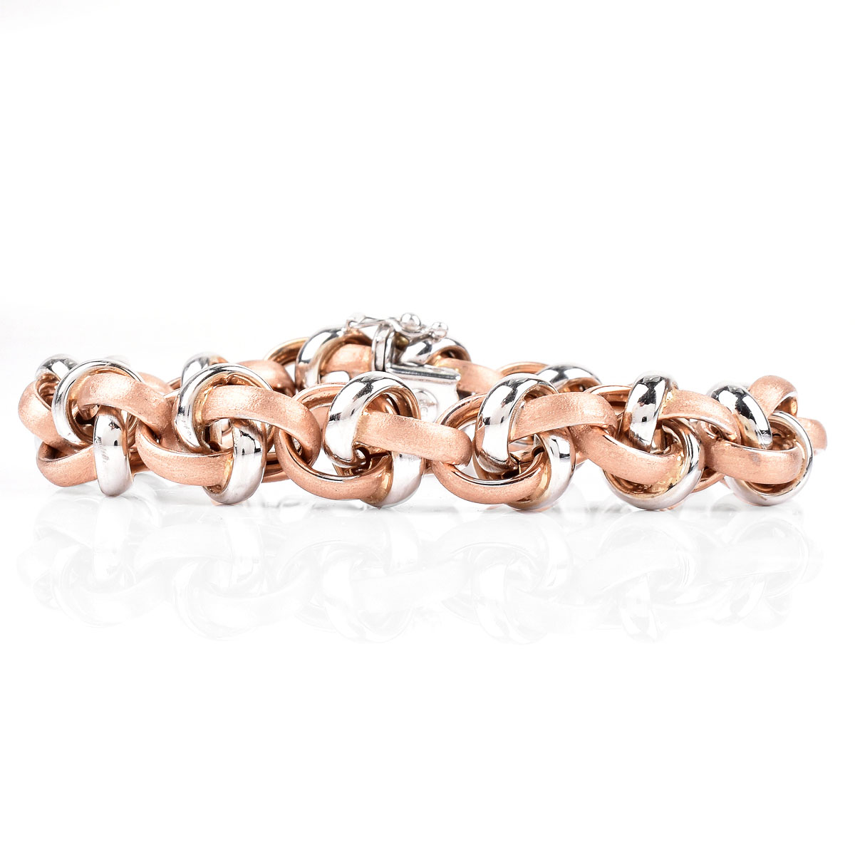 Italian 14 Karat White and Rose Gold Link Bracelet. Stamped 14K.