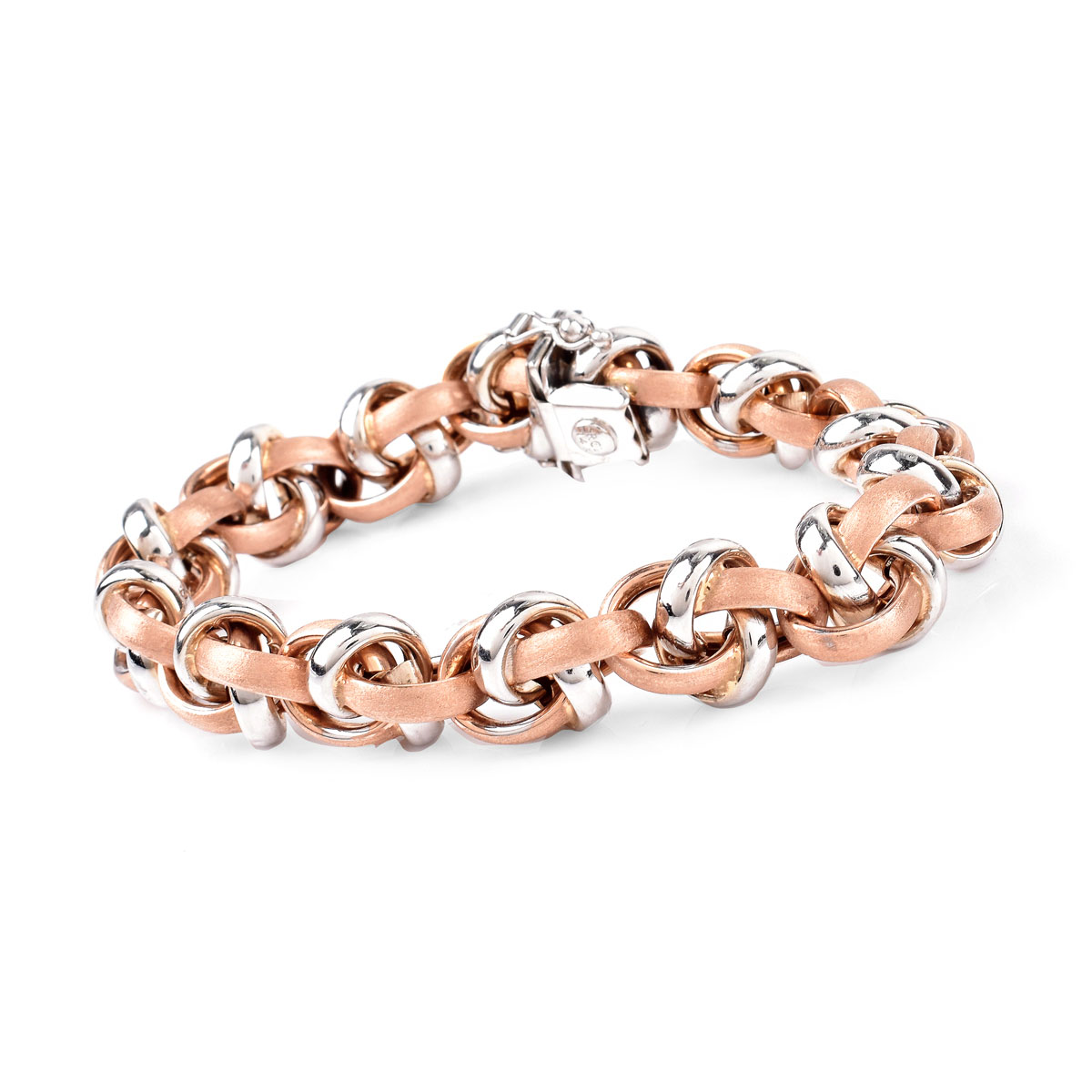 Italian 14 Karat White and Rose Gold Link Bracelet. Stamped 14K.