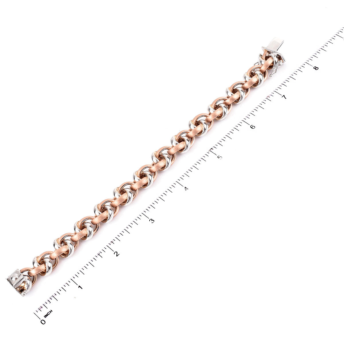 Italian 14 Karat White and Rose Gold Link Bracelet. Stamped 14K.