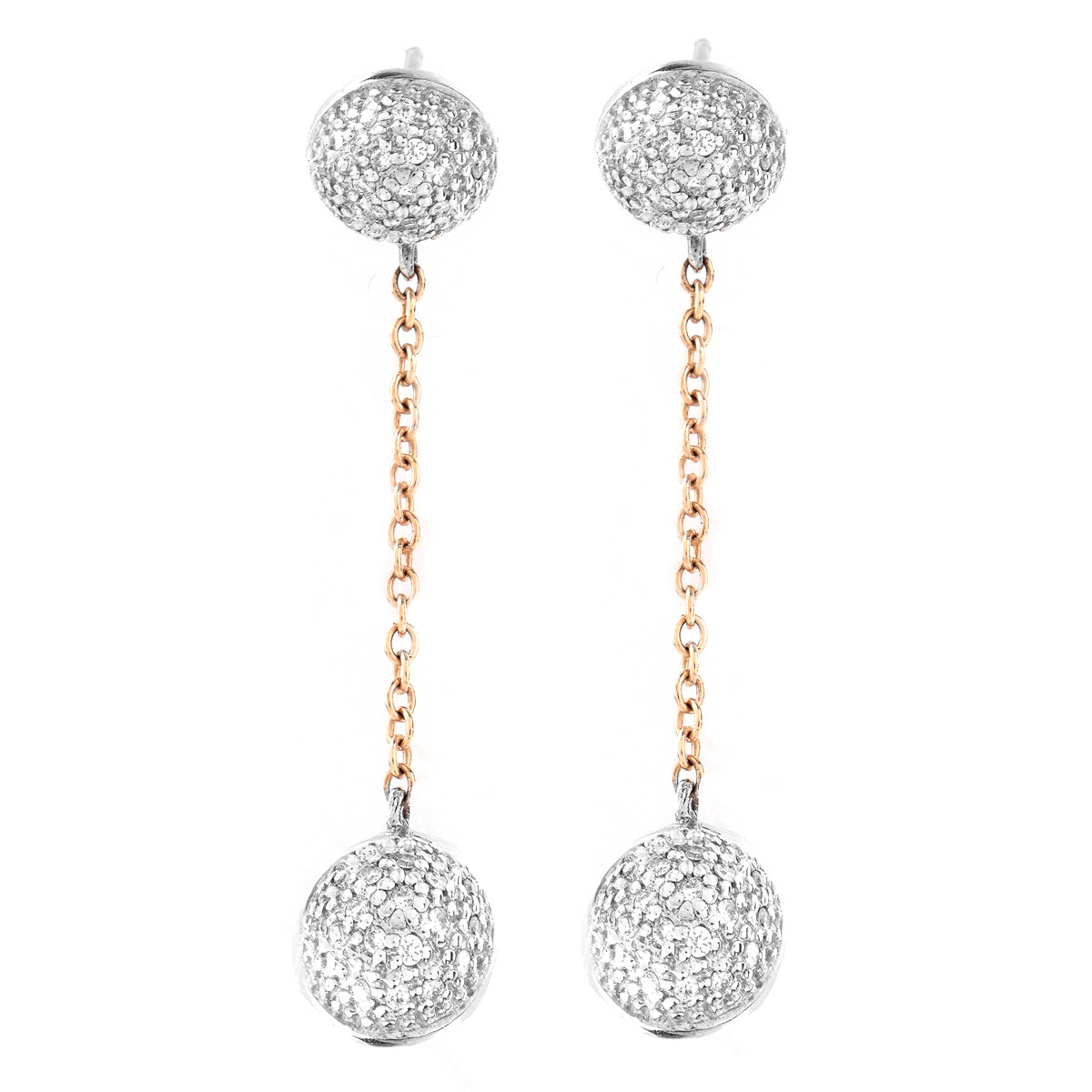 Micro Pave Diamond and 14 Karat White and Yellow Gold Dangle Earrings. Stamped 14K.