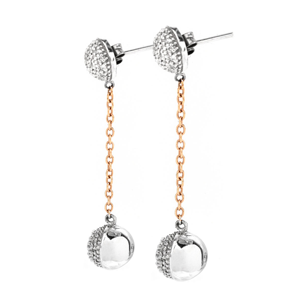 Micro Pave Diamond and 14 Karat White and Yellow Gold Dangle Earrings. Stamped 14K.