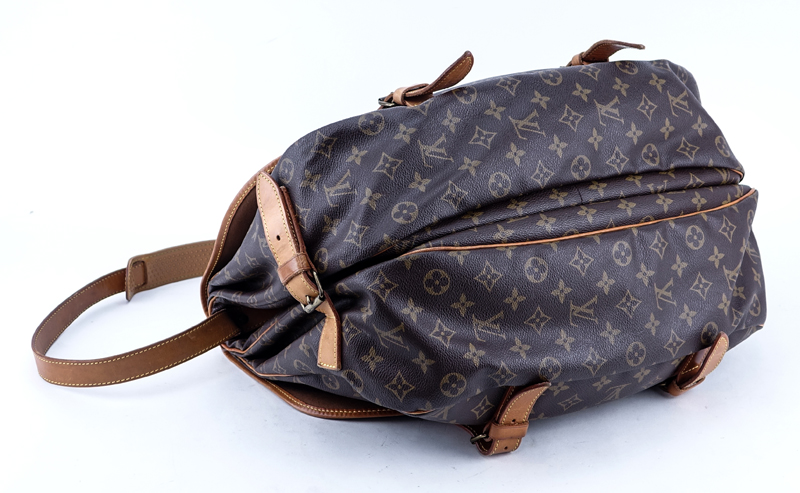 Louis Vuitton Brown Monogram Coated Canvas Saumur Double Strap 2 Sided Crossbody Messenger Bag. Golden brass hardware, vachetta straps.