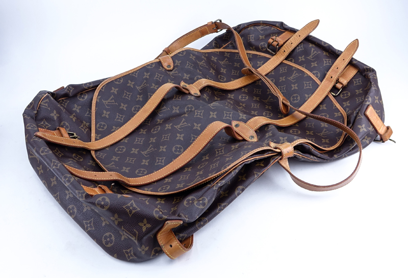 Louis Vuitton Brown Monogram Coated Canvas Saumur Double Strap 2 Sided Crossbody Messenger Bag. Golden brass hardware, vachetta straps.