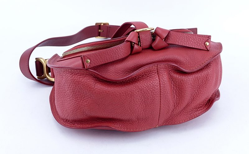 Chloe Grained Brique Leather Marcie Hobo Crossbody Bag. Brushed gold tone hardware.