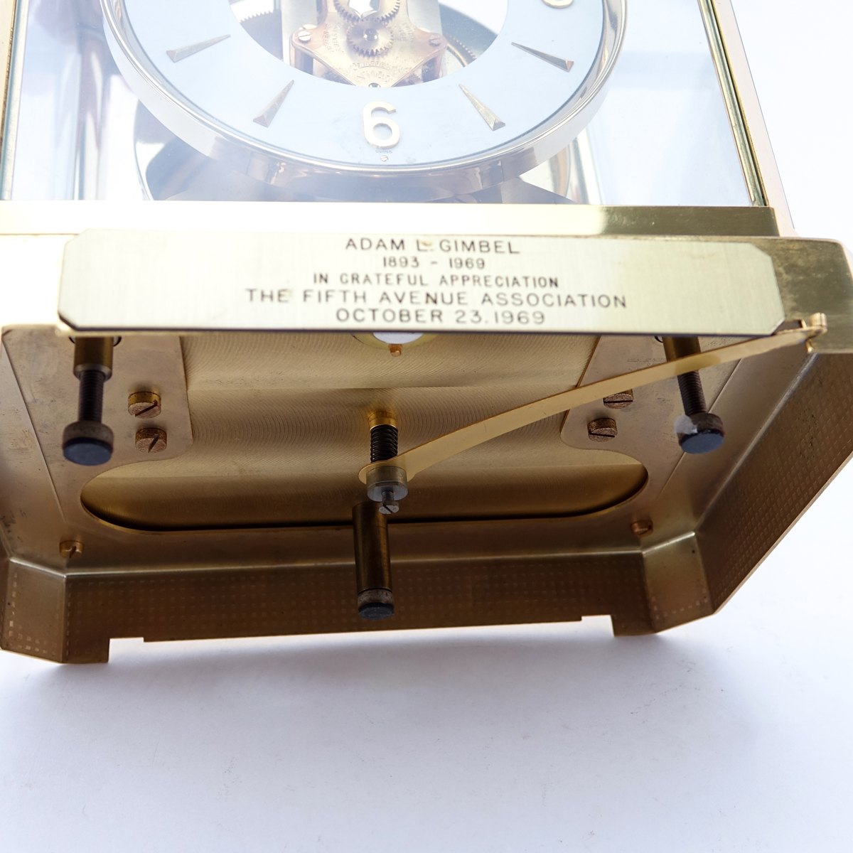 Jaeger LeCoultre Atmos Clock. Housed in brass and glass case.