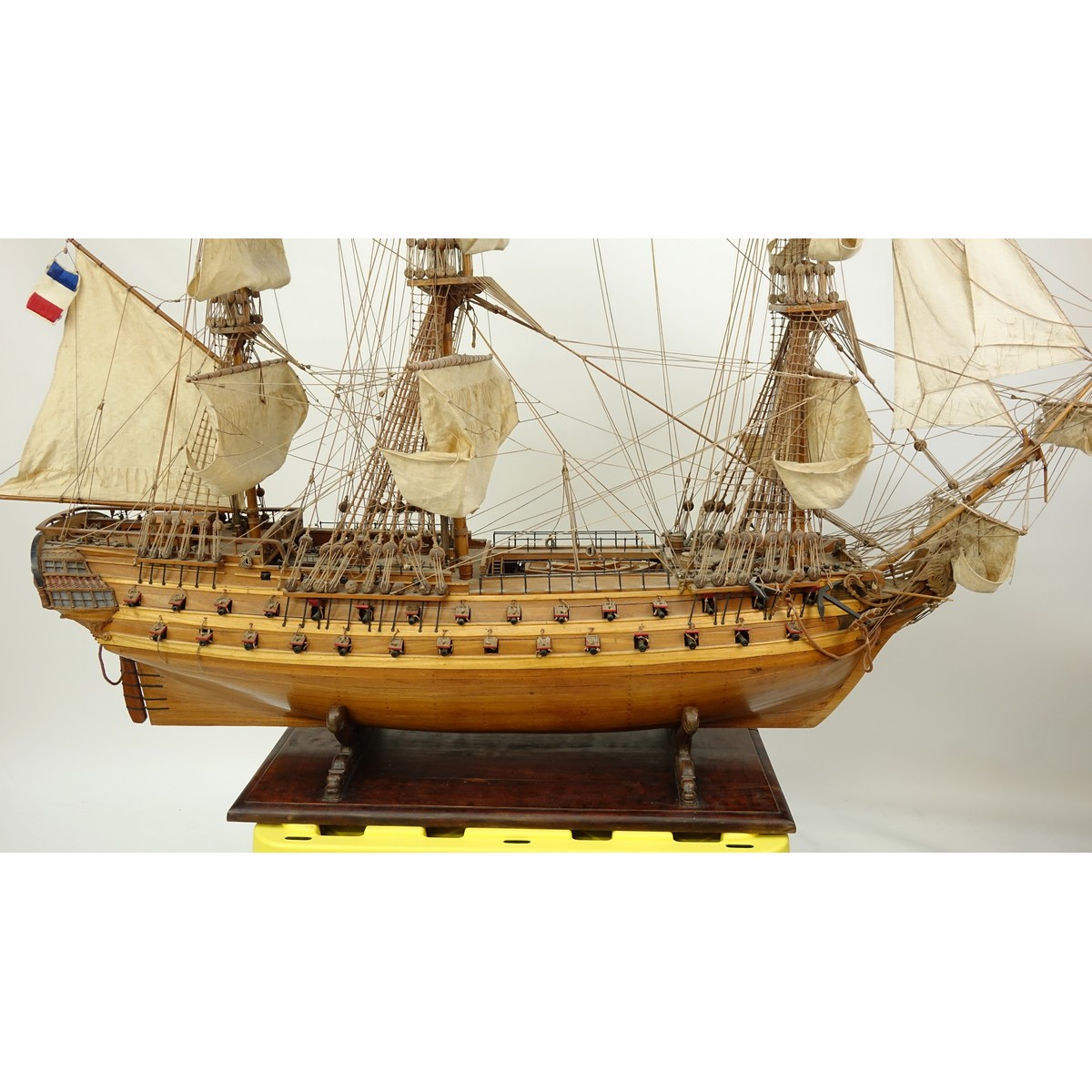 Antique French Wood Model Sailing Ship On Figural Stand. Well done and extremely detailed.