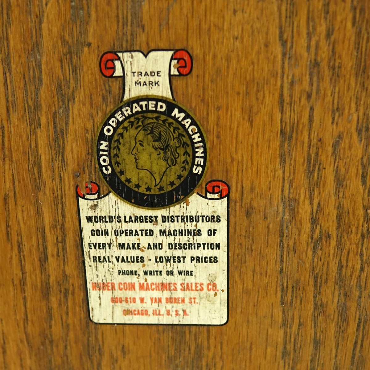 Antique 10 Cent 3-Bar Slot Machine with Key, Huber Coin Machine Sales Co. Chicago, Illinois.