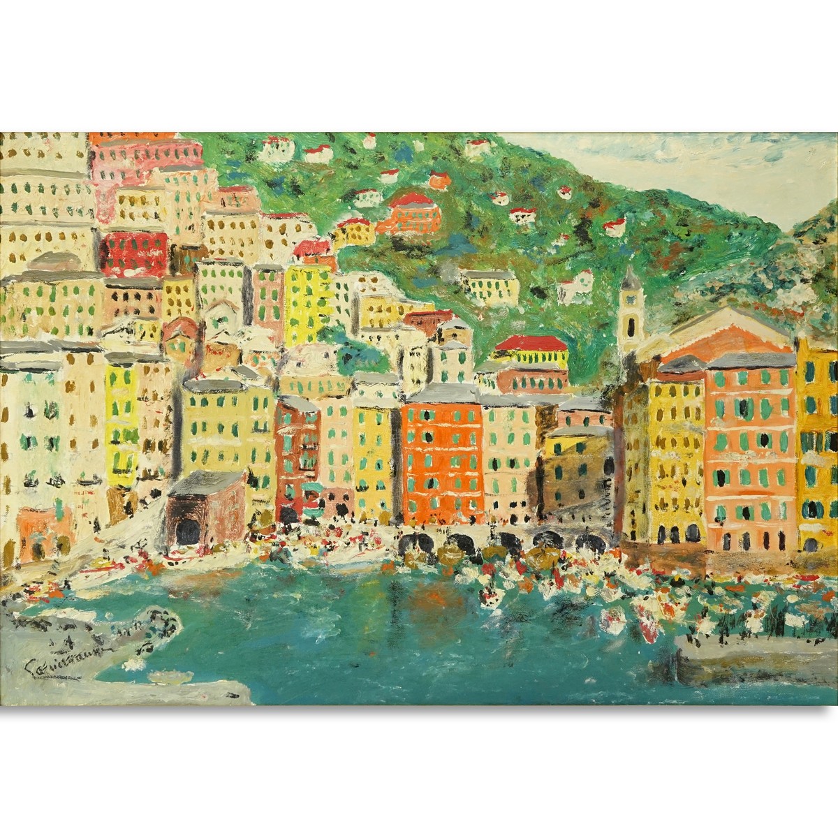 20th Century Continental School Oil On Canvas "Portofino". Signed indistinctly lower left.