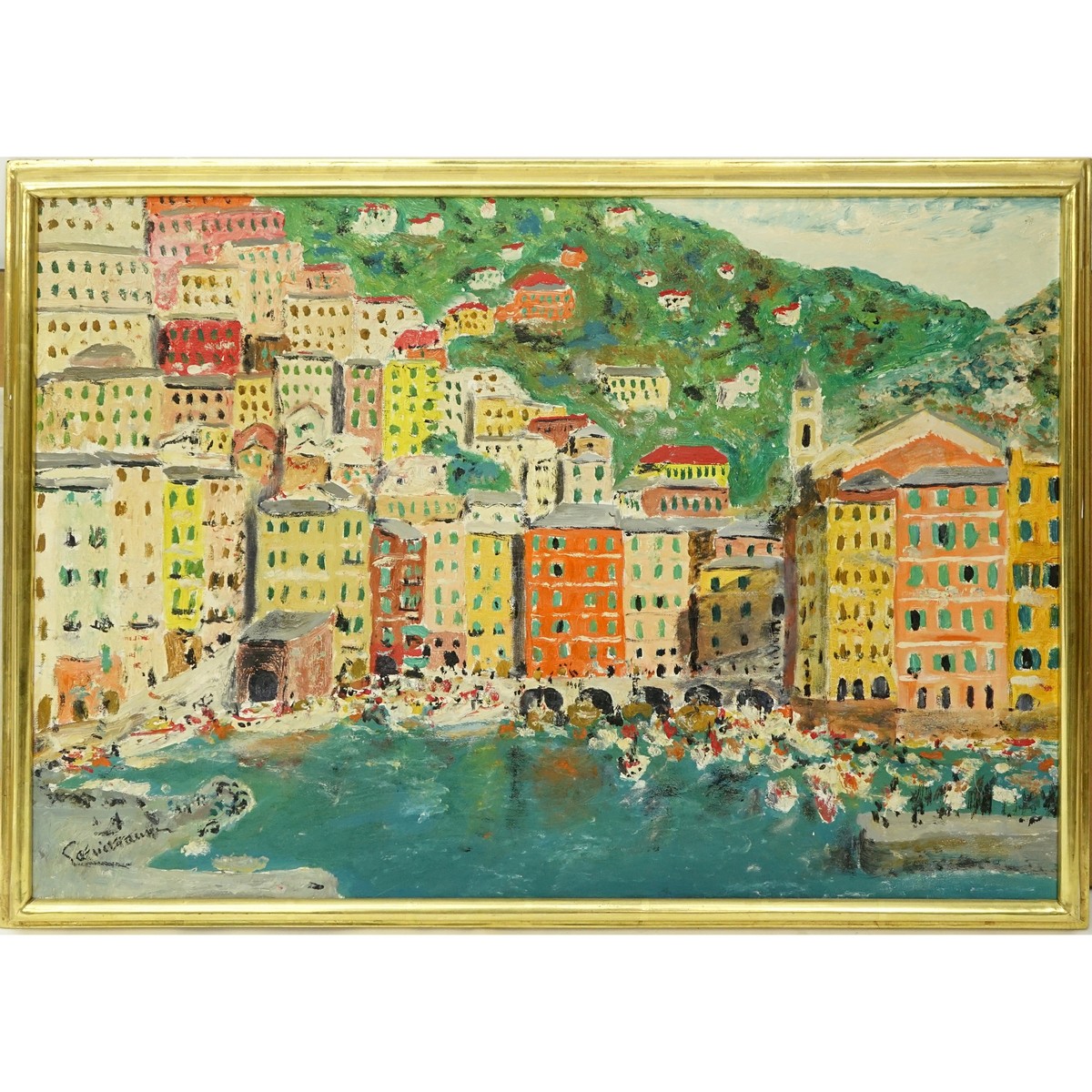 20th Century Continental School Oil On Canvas "Portofino". Signed indistinctly lower left.