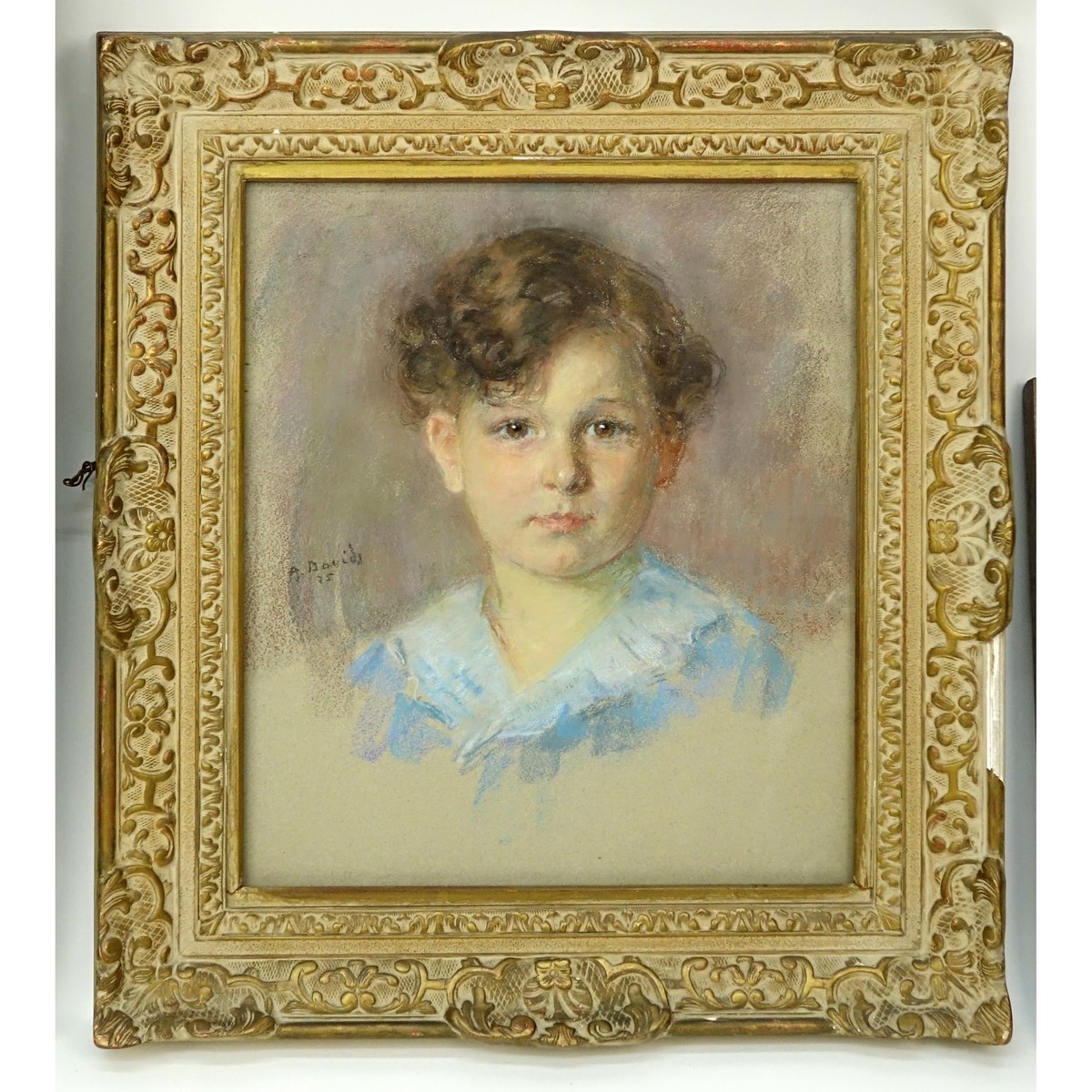 Antique Pastel On Paper "Portrait Of A Young Boy". Signed A.