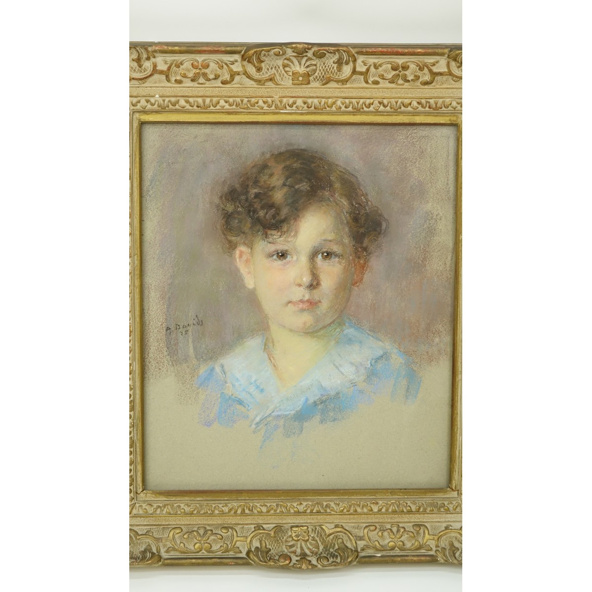 Antique Pastel On Paper "Portrait Of A Young Boy". Signed A.