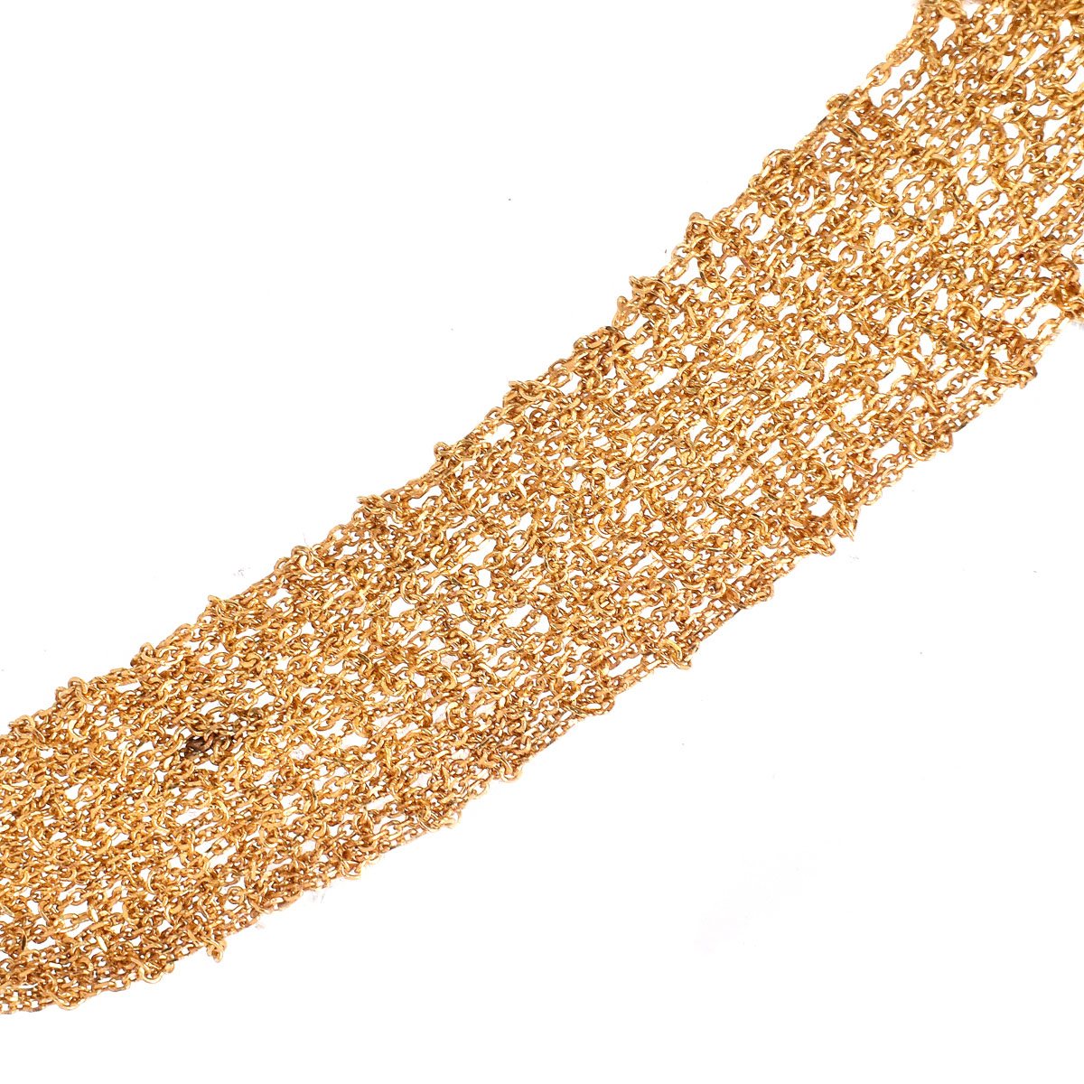Tiffany style Italian 18 Karat Yellow Gold Mesh Scarf Necklace. Stamped 18K, Italian hallmark.