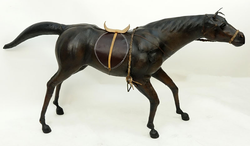 Large Vintage Leather Wrapped Model of a Horse. Normal rubbing to surface, junction to tail or else good condition.