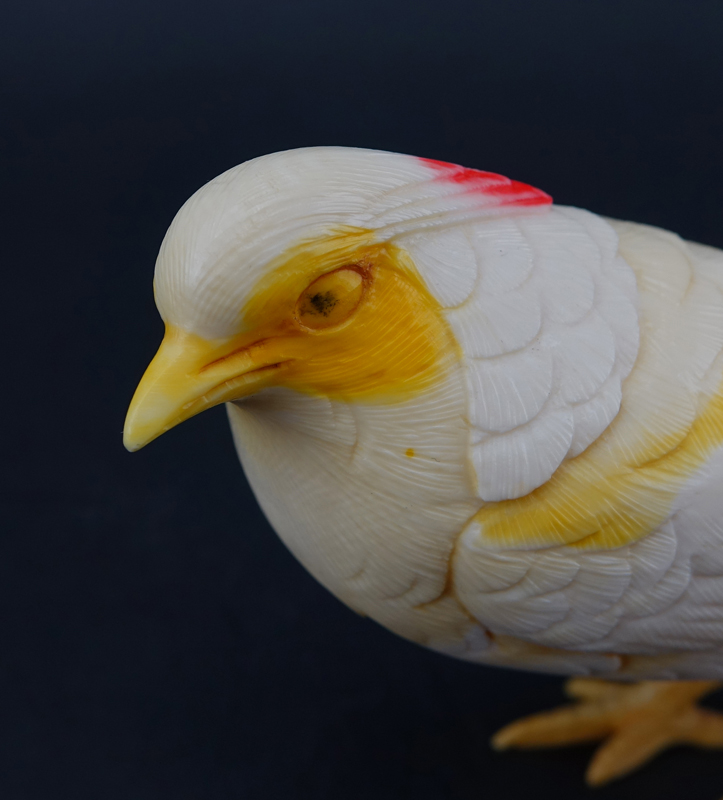 Vintage Chinese Carved Ivory Bird Figurine. Polychrome decorated.