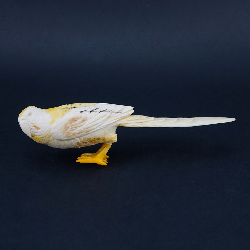 Vintage Chinese Carved Ivory Bird Figurine. Polychrome decorated.
