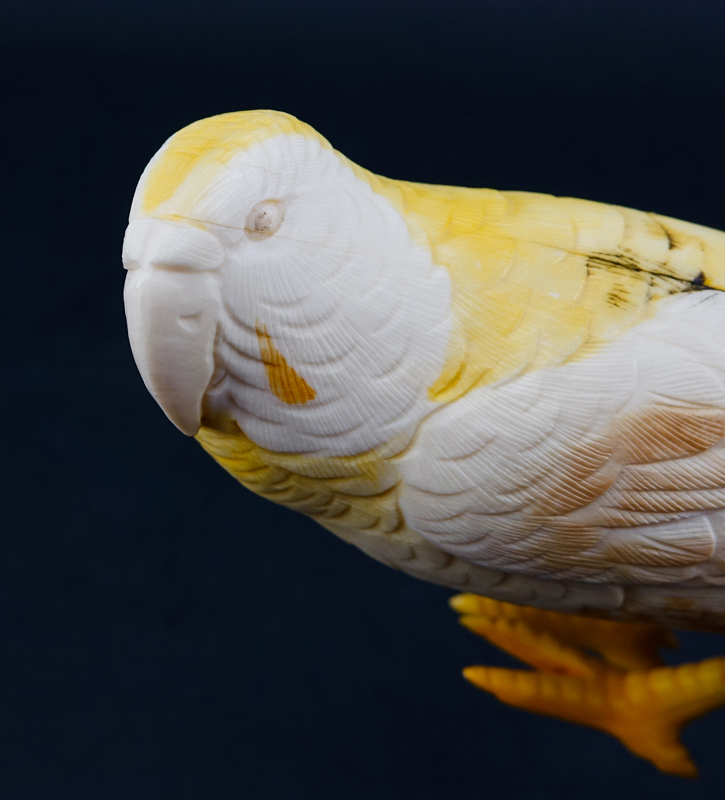 Vintage Chinese Carved Ivory Bird Figurine. Polychrome decorated.