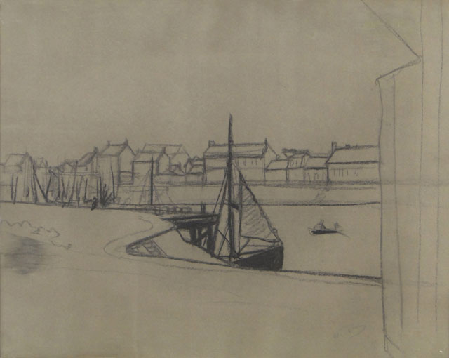 André Derain French (1880-1954) Crayon on Paper Laid Down on Canvas "Bateau a Gravelines" (Mer du Nord) Circa 1934-1935. Signed Lower Right.