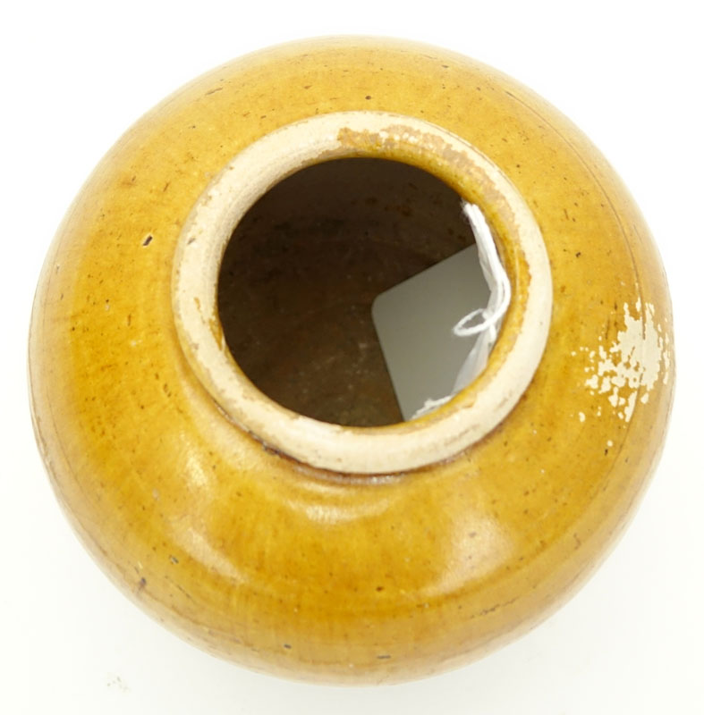 Chinese Tang Dynasty Lemon Yellow Glazed Round Vase. Unsigned.