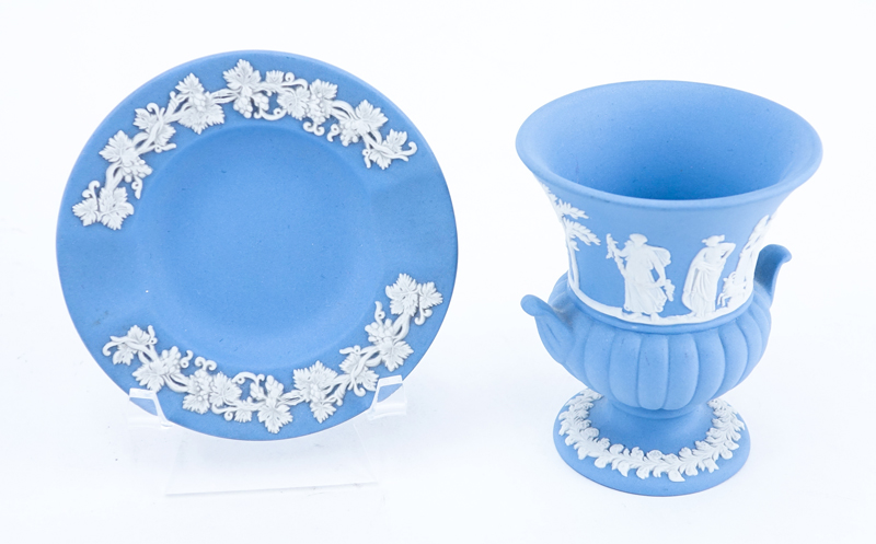 Collection of Four (4) Wedgwood Jasperware Tableware. Includes: 2 ashtrays, cigarette holder, and cigarette jar.