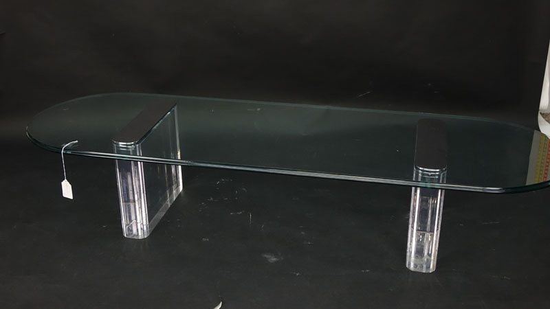 Vintage Lucite, Chrome and Glass Top Coffee Table Attributed to Pace. Good condition.