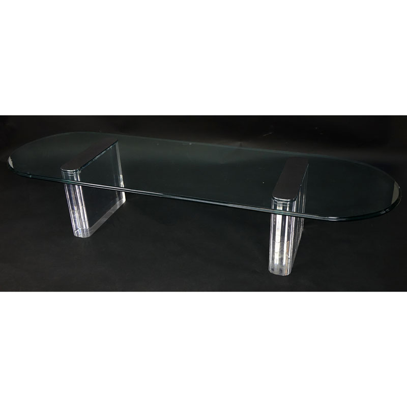 Vintage Lucite, Chrome and Glass Coffee Table Attributed to Pace. Good condition.