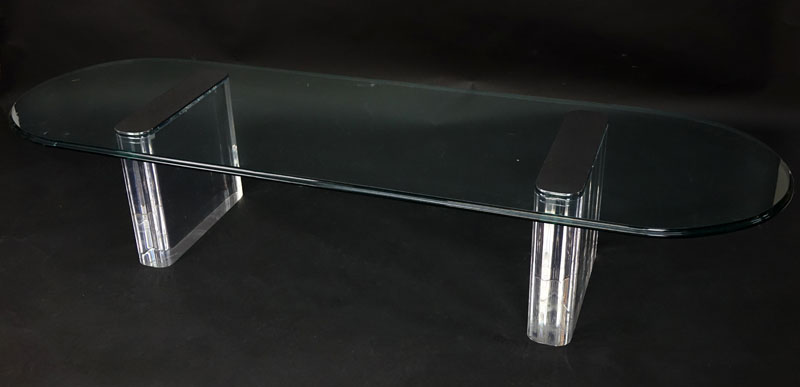 Vintage Lucite, Chrome and Glass Coffee Table Attributed to Pace. Good condition.