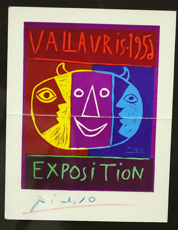 Three Colored Card Reproductions of Picasso Posters. Signed Picasso in blue.