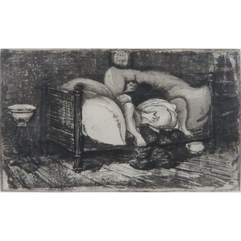 19th Century German Erotica Etching. Inscribed and Signed, dated 1898.